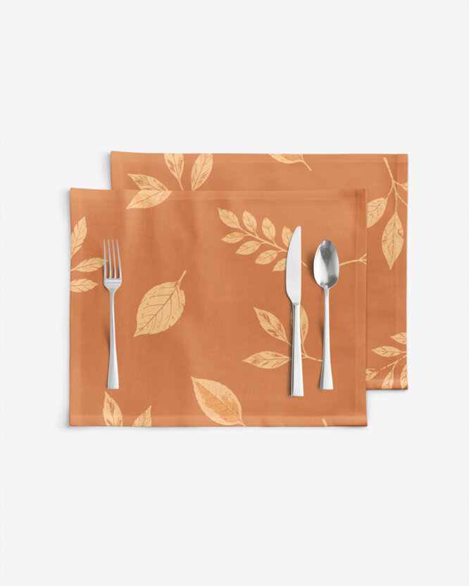 Placemat voor op tafel 100% katoen - Oranje herfstblaadjes - set 2 stuks