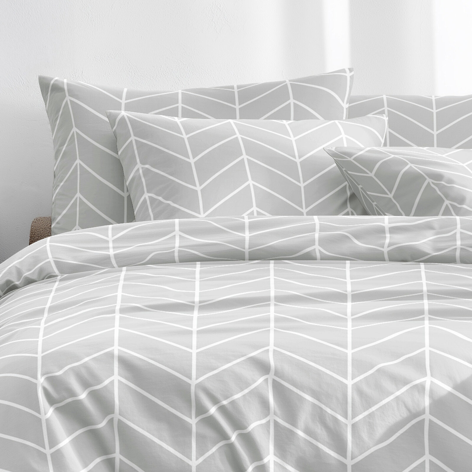 Katoenen beddengoed - Wit zigzag op grijs