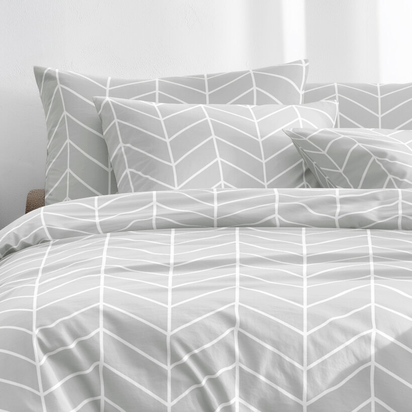 Katoenen beddengoed - Wit zigzag op grijs