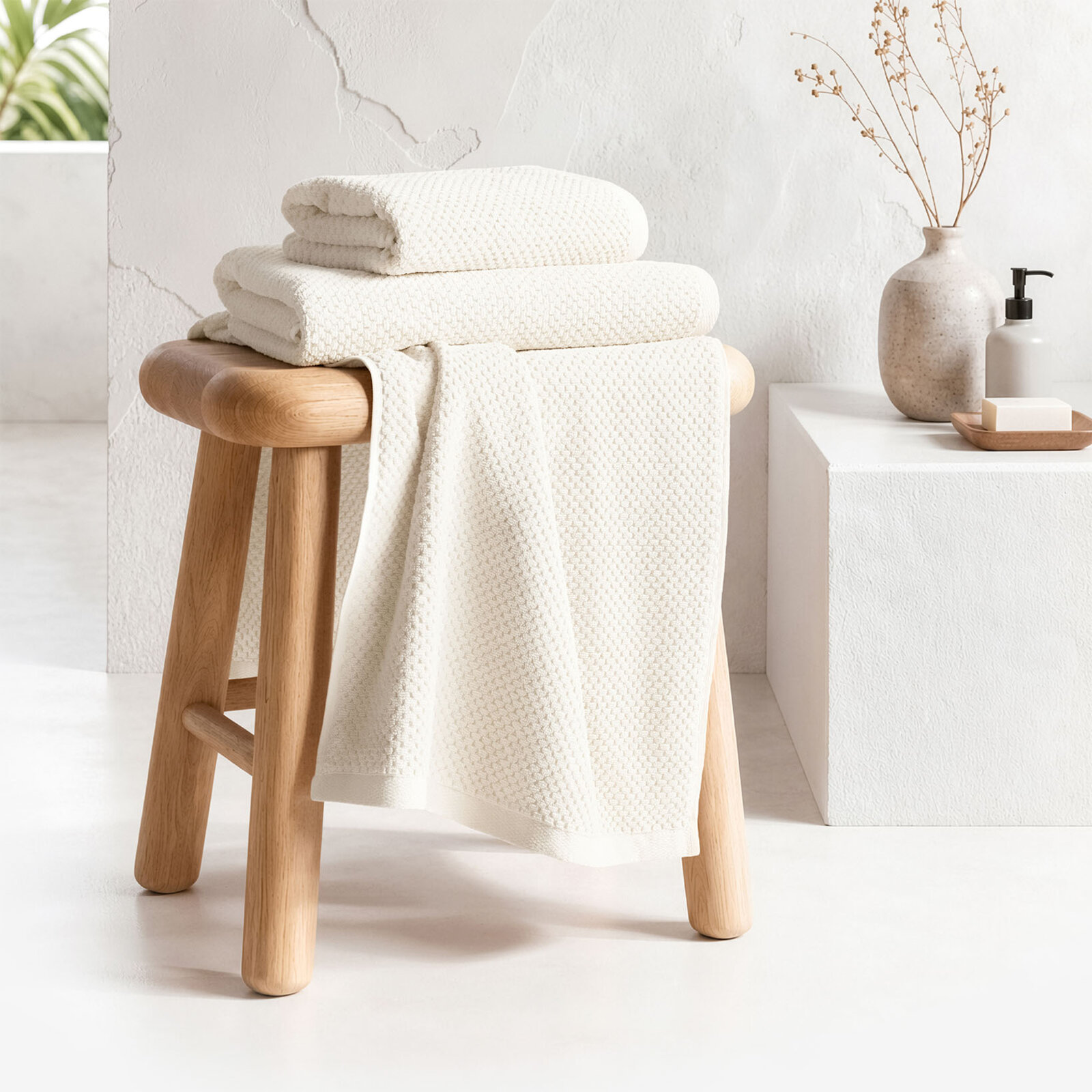 Katoenen badstof handdoek / badhanddoek Micro Pure - vanille
