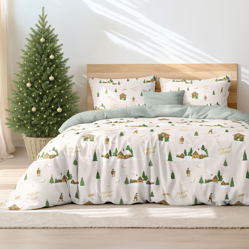Kerst katoenen beddengoed Duo - Pásli ovce Valaši met saliegroen