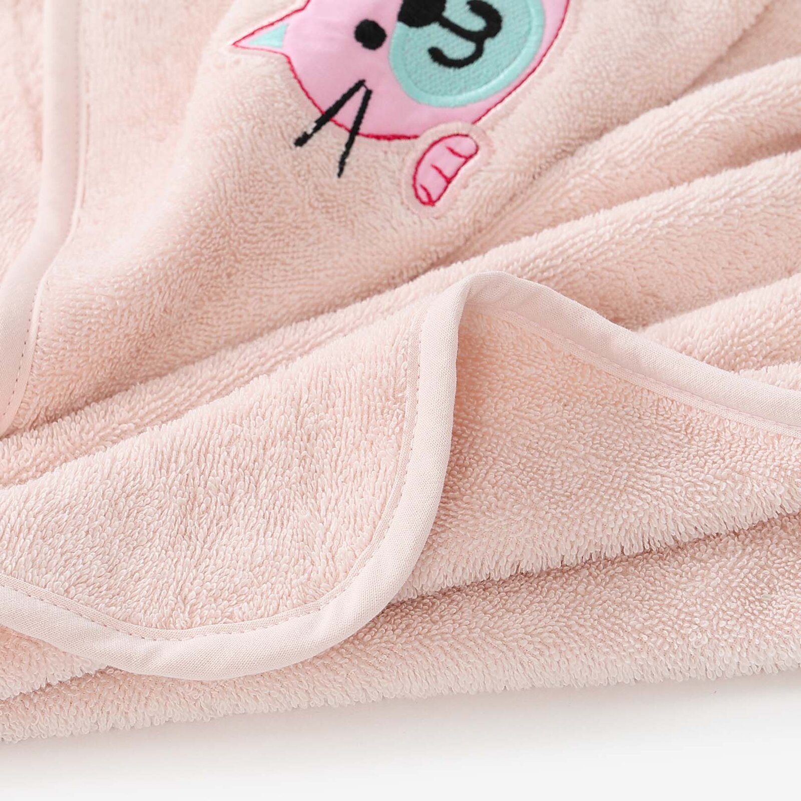 Baby badstof badhanddoek met capuchon - Poesje op lichtroze