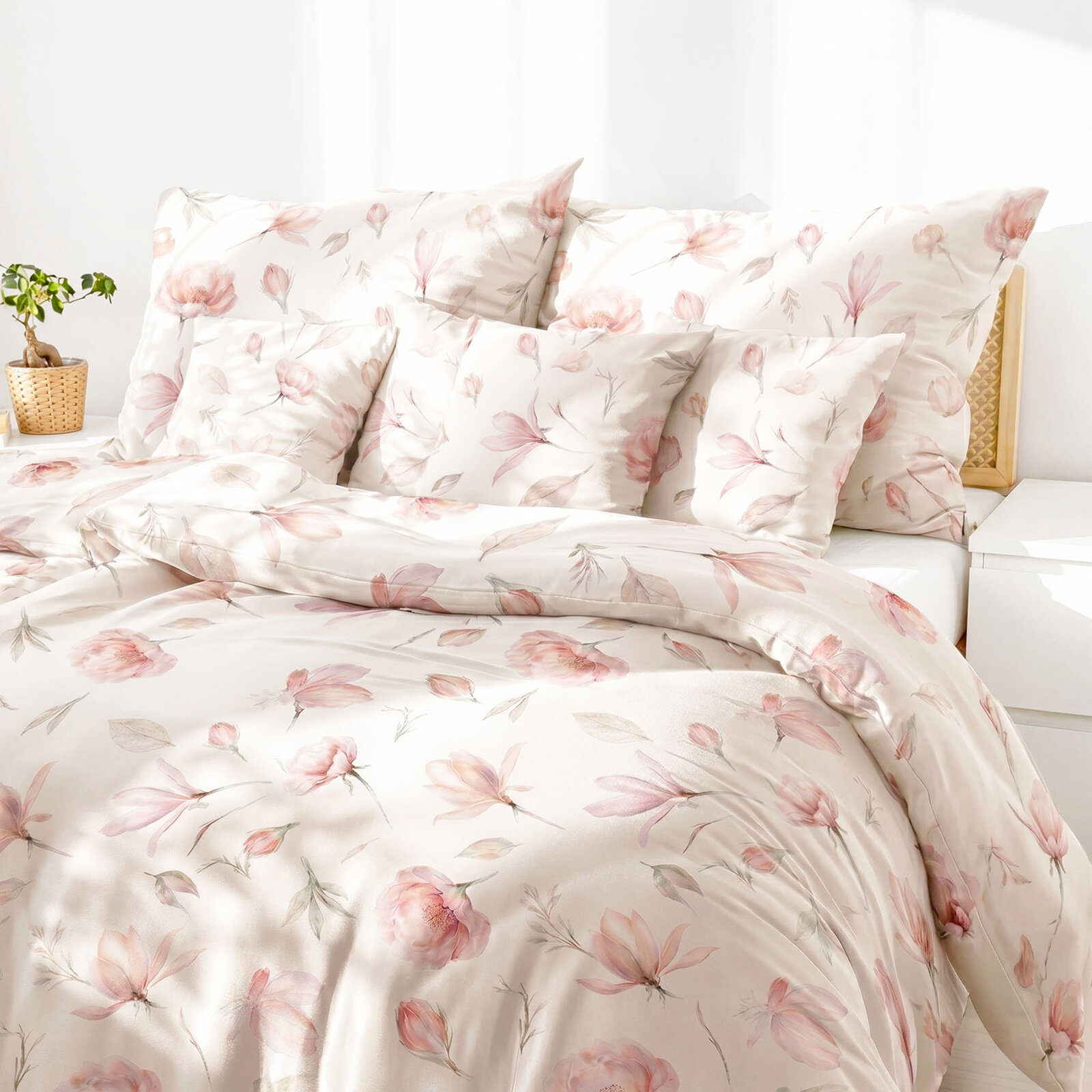 Beddengoed van katoensatijn - Bloeiende magnolia