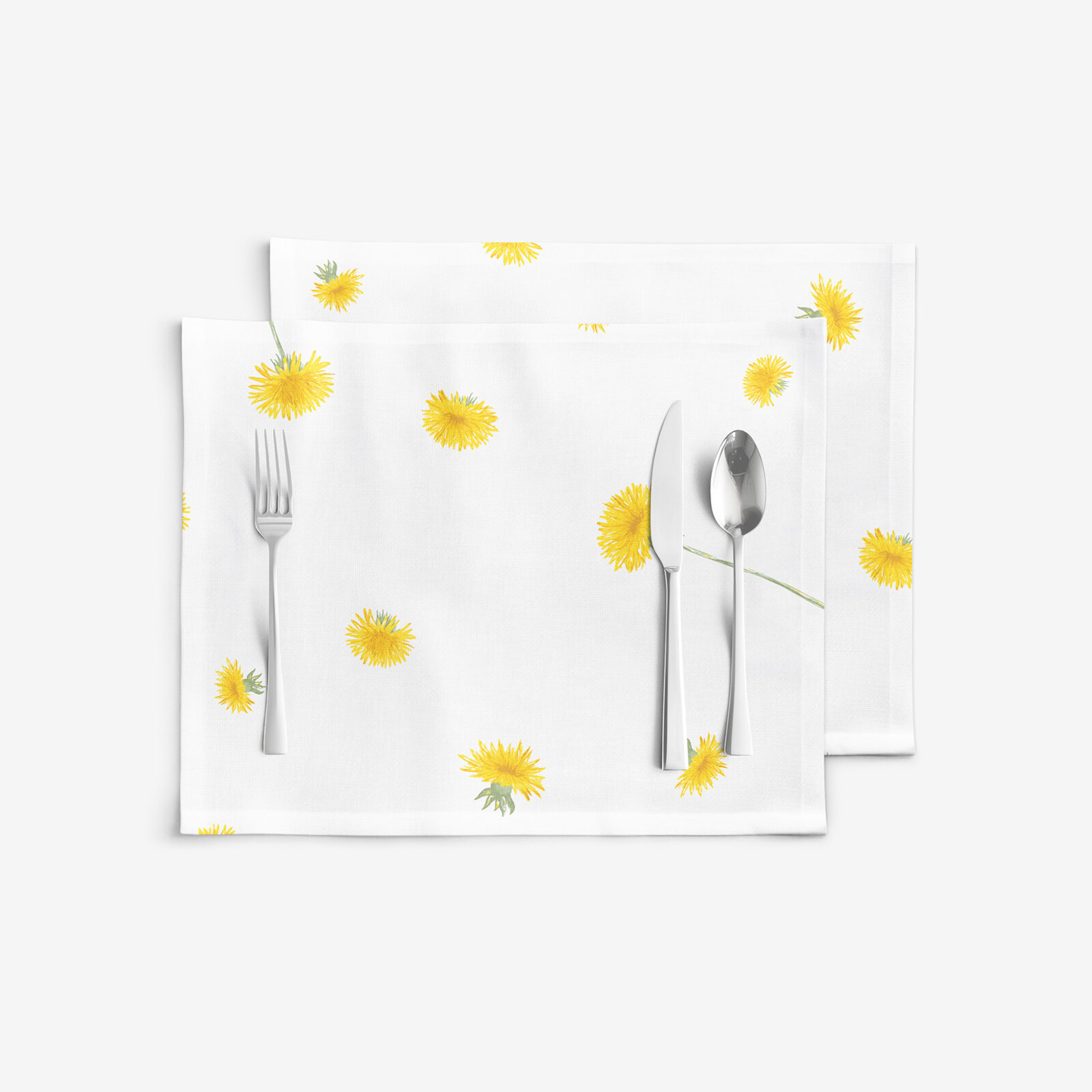 Placemat voor op tafel 100% katoen renforcé - Paardenbloemen - set 2 stuks