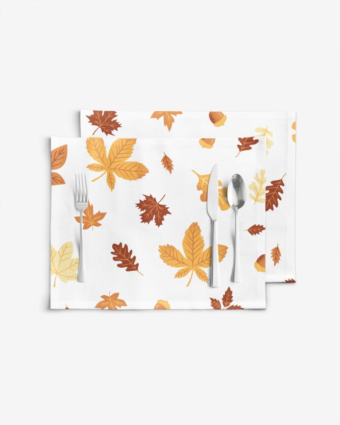 Placemat voor op tafel 100% katoen renforcé - Herfstbladeren - set van 2 stuks