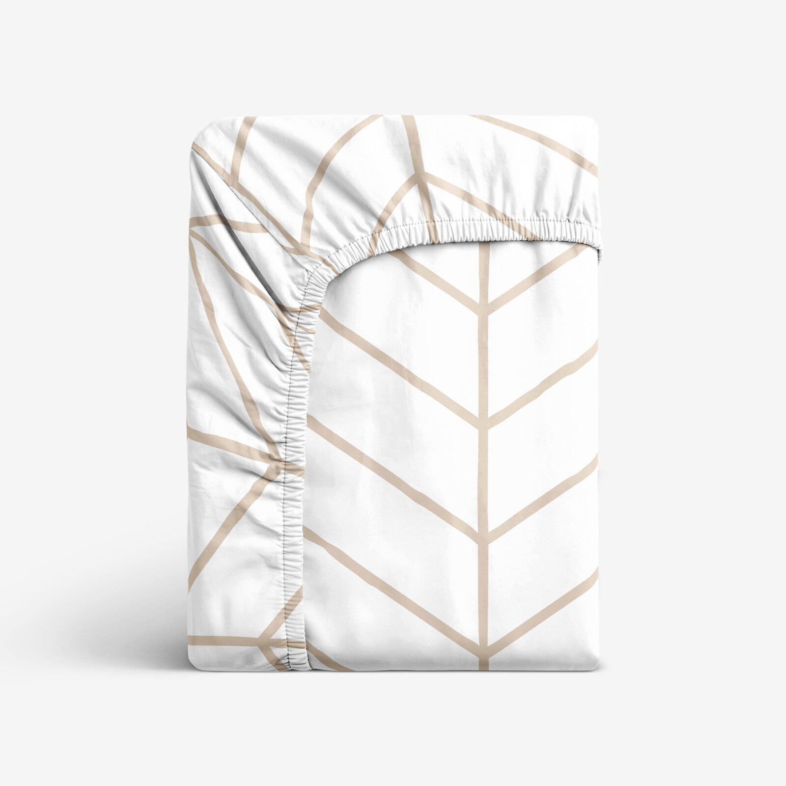 Katoenen hoeslaken - Beige zigzag op wit