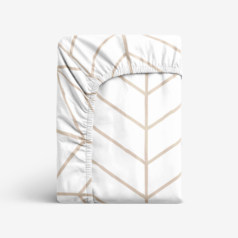 Katoenen hoeslaken - Beige zigzag op wit