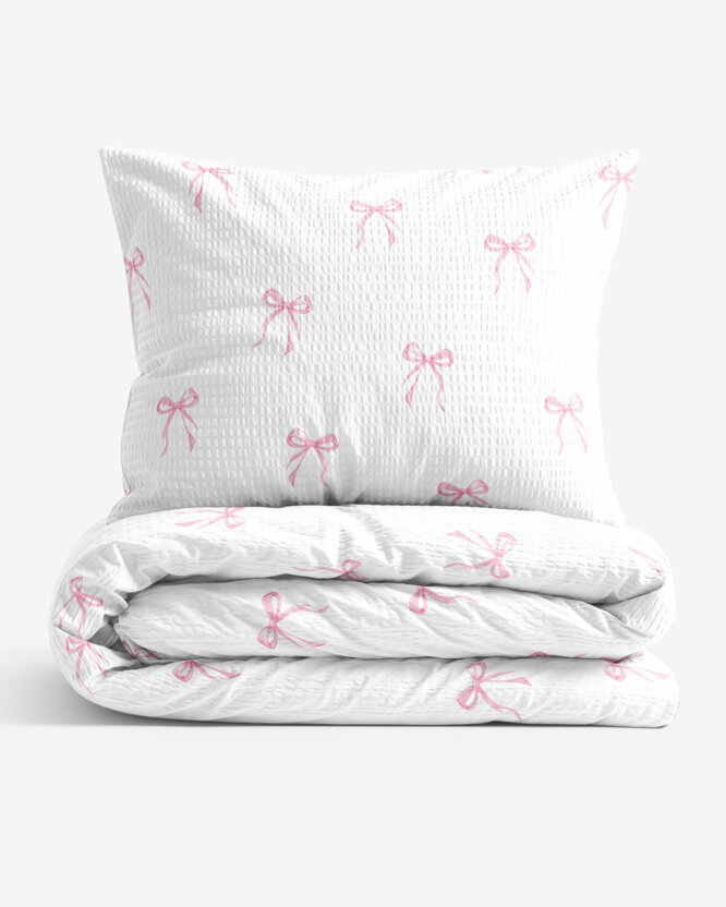Crêpe beddengoed - Roze strikjes