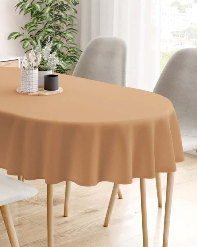 Ovaal tafelkleed 100% katoen renforcé - herfst bruin