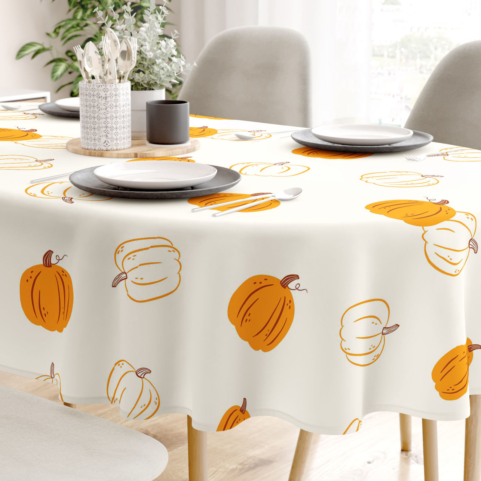 Ovaal tafelkleed 100% katoen renforcé - Herfst pompoen