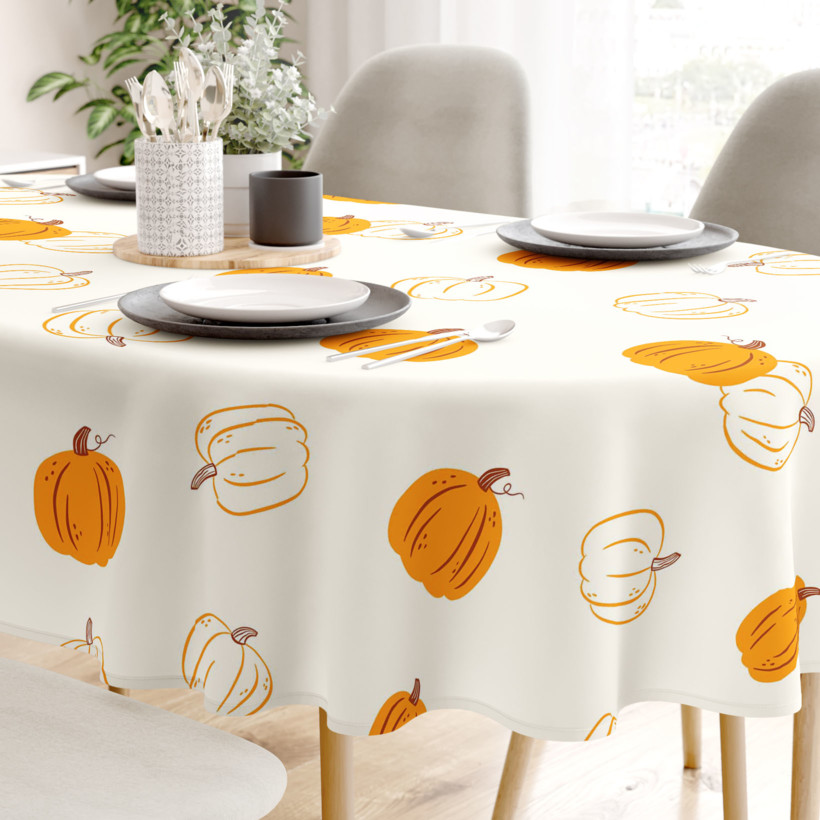Ovaal tafelkleed 100% katoen renforcé - Herfst pompoen