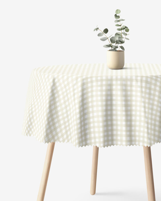 Rond teflon tafelkleed - Beige ruitjes