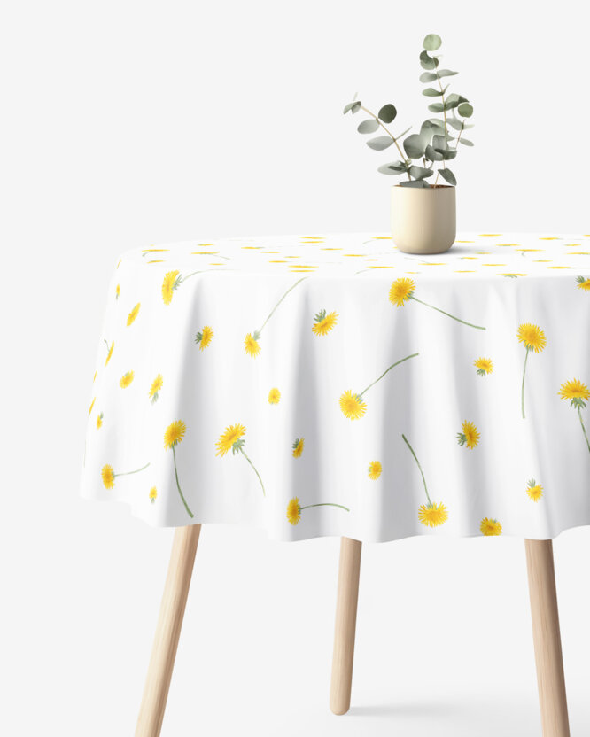 Rond tafelkleed 100% katoen renforcé - Paardenbloemen