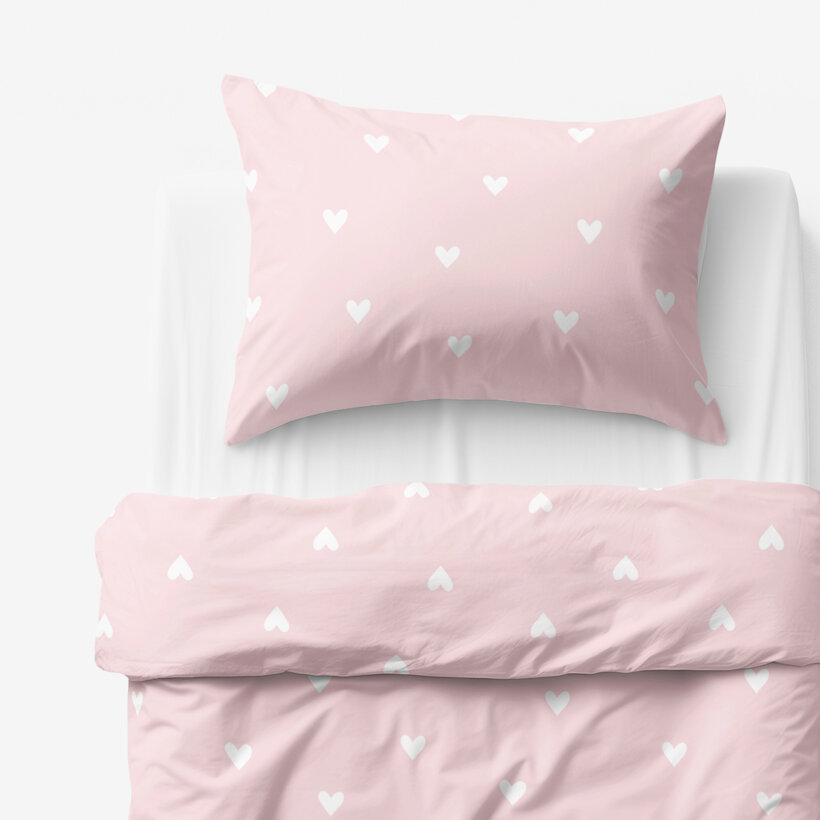 Katoenen beddengoed voor kinderen - Hartjes op poederroze
