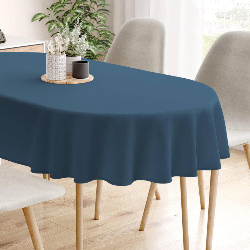Ovaal tafelkleed 100% katoen renforcé - marineblauw