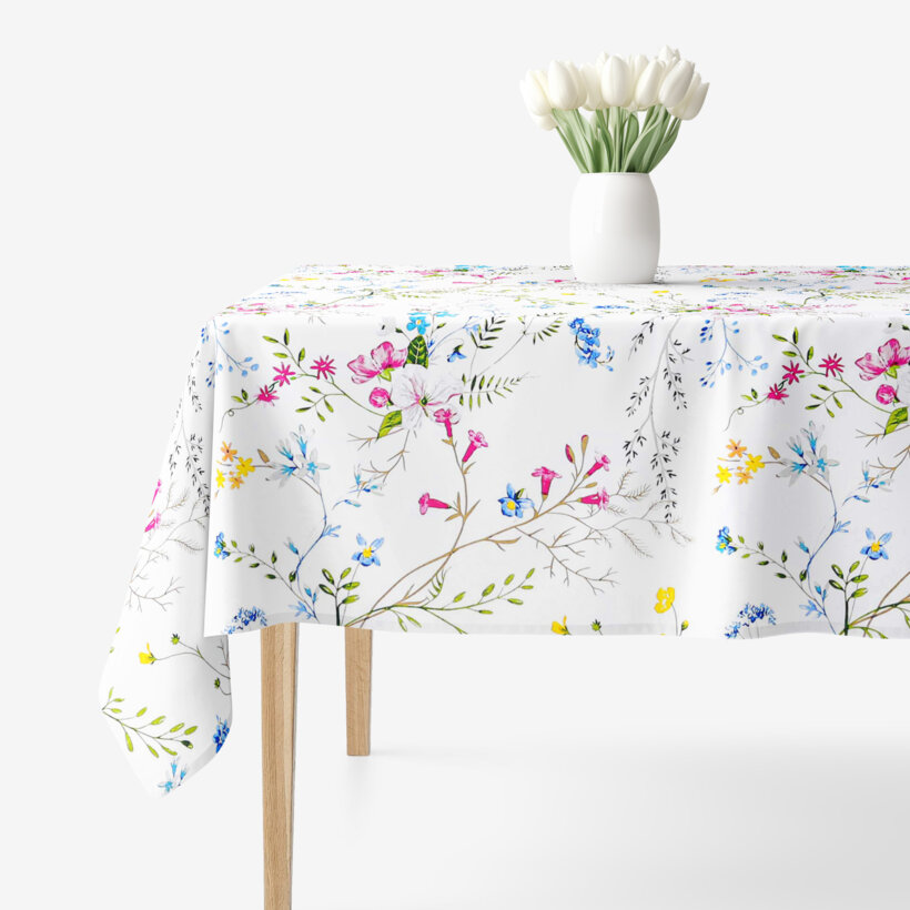 Hoekig tafelkleed 100% katoen renforcé - Geschilderde veldbloemen