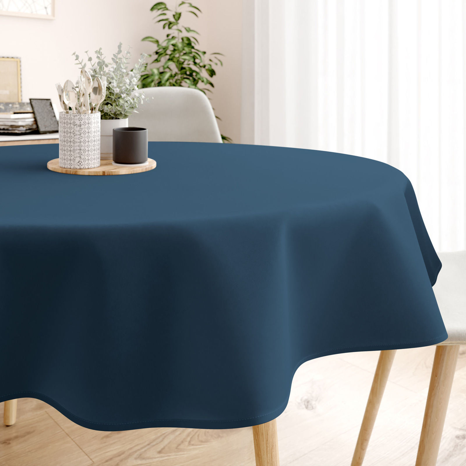 Rond tafelkleed 100% katoen renforcé - marineblauw