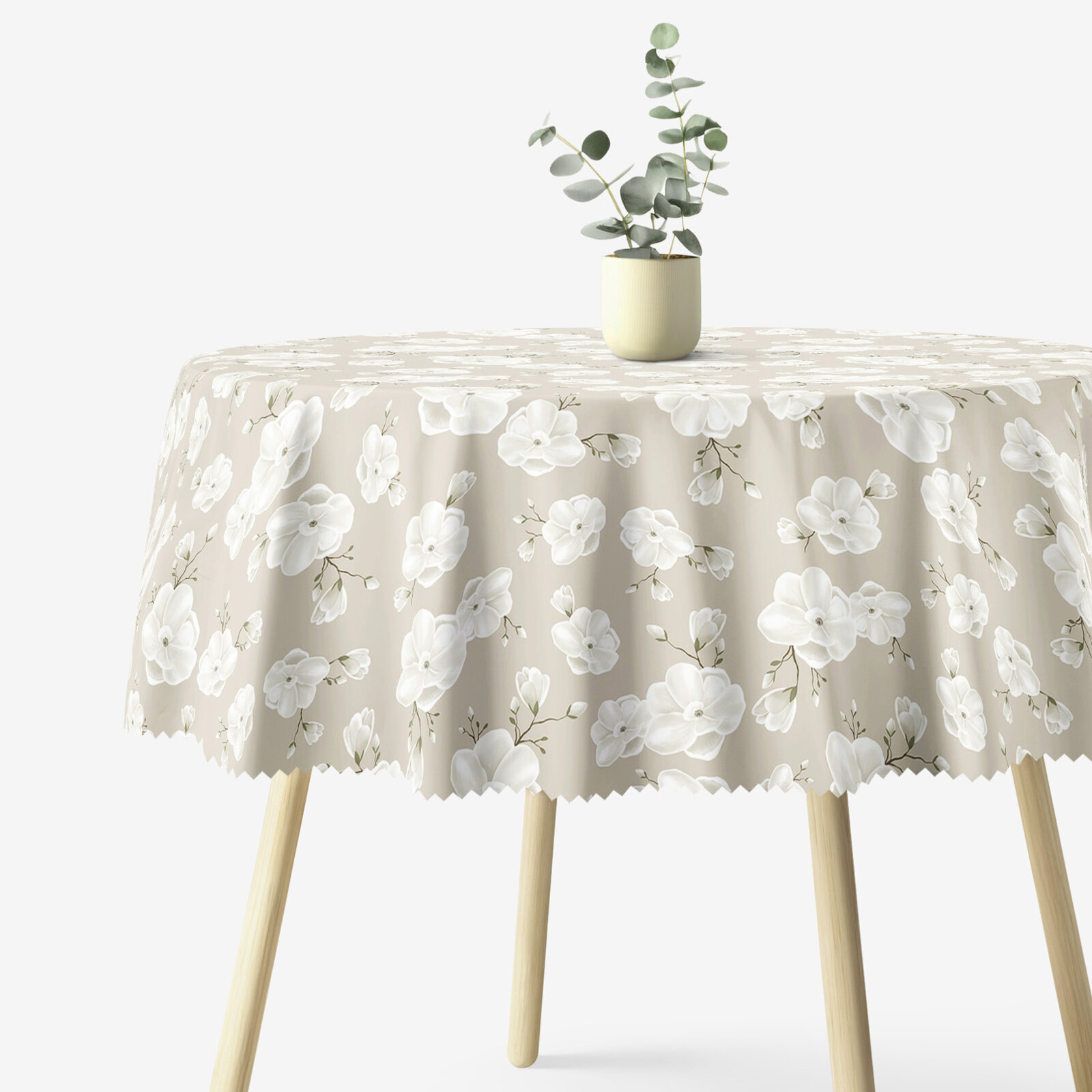 Rond teflon tafelkleed - Witte bloemen