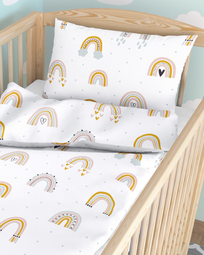 Katoenen beddengoed voor babybedje - Geschilderde regenbogen
