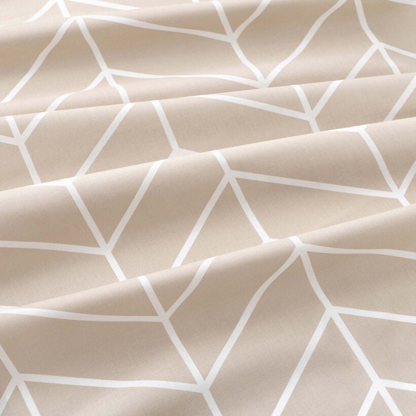 Katoen renforcé - Wit zigzag op beige