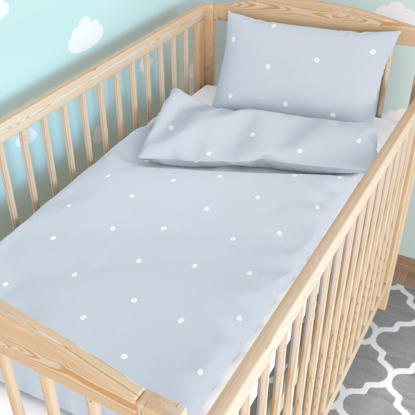 Katoenen dekbedovertrek voor babybedje - Stippen op hemelsblauw