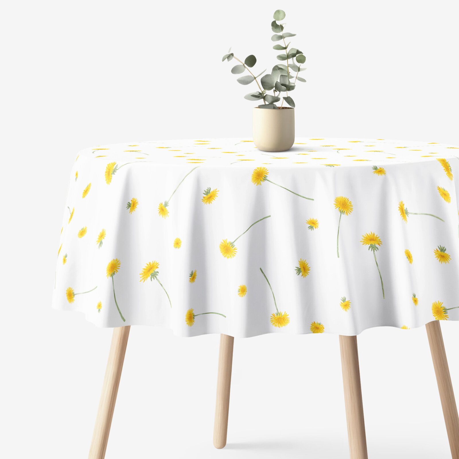 Rond tafelkleed 100% katoen renforcé - Paardenbloemen