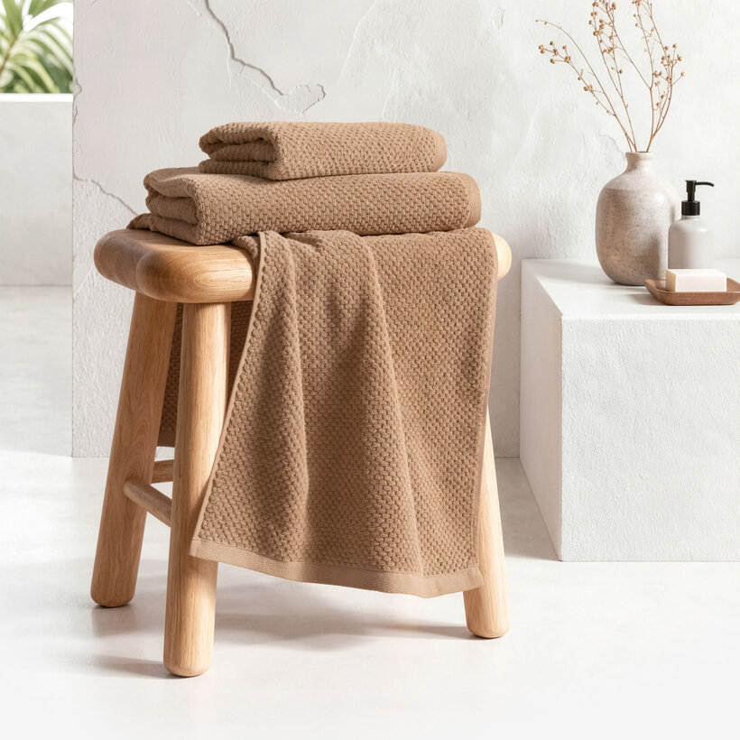 Katoenen badstof handdoek / badhanddoek Micro Pure - kaneel