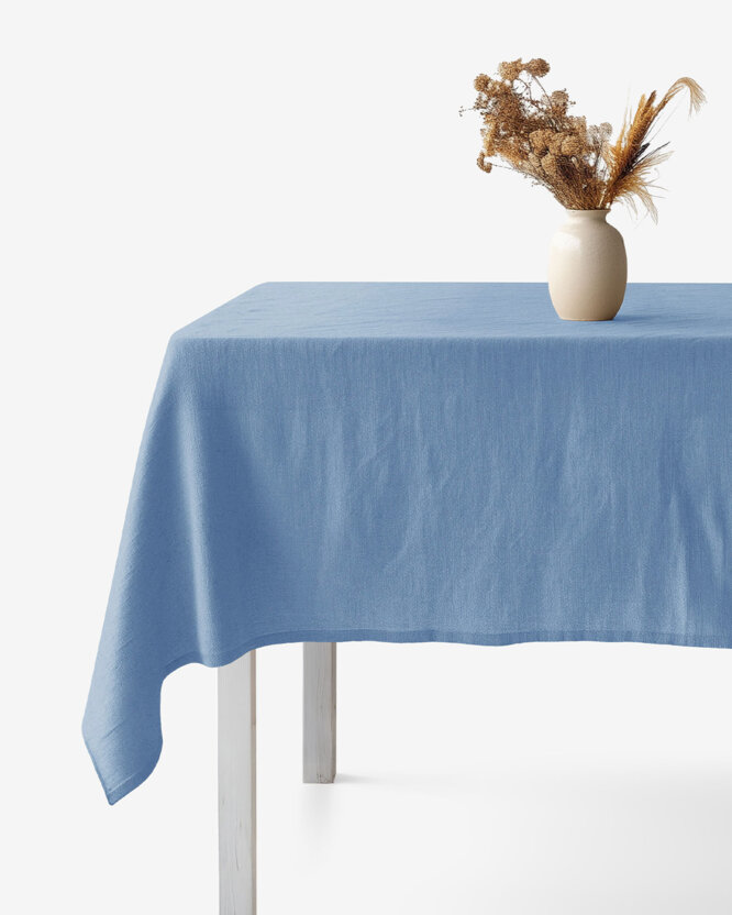 Hoekig tafelkleed van linnenmix - blauw