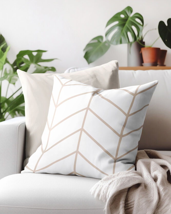 Katoenen kussensloop - Beige zigzag op wit