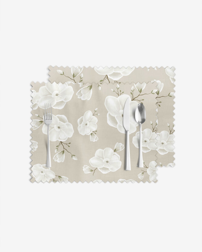 Tafelplacemat teflon - Witte bloemen - set 2st