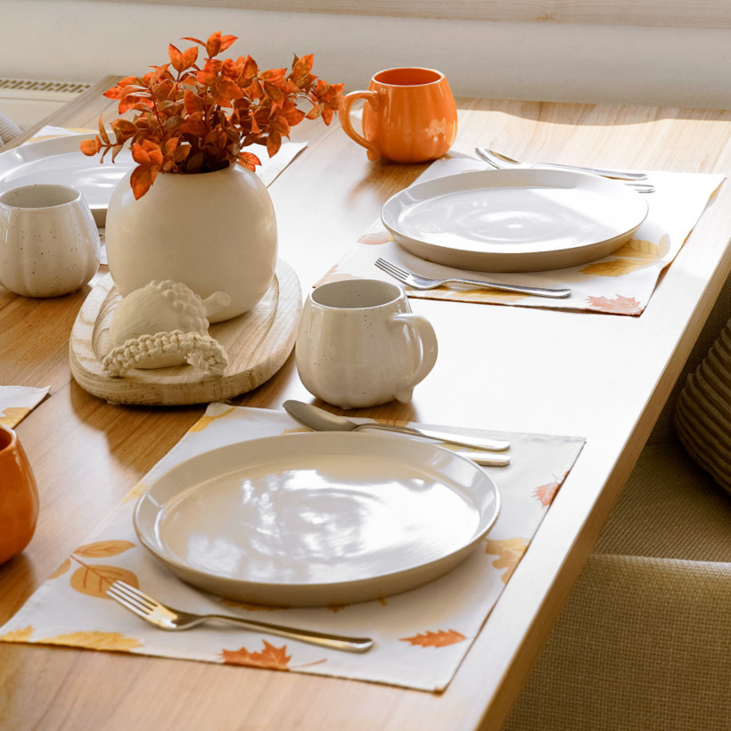 Placemat voor op tafel 100% katoen renforcé - Herfstbladeren - set van 2 stuks