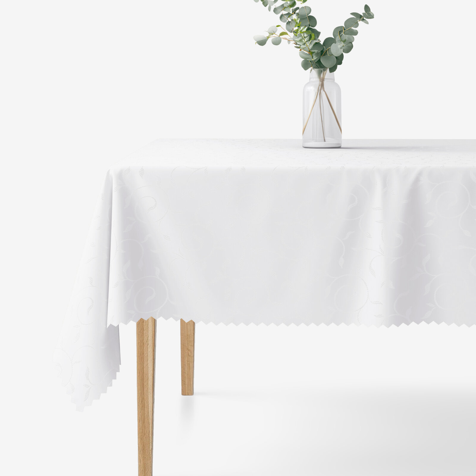 Feestelijk hoekig teflon tafelkleed - wit met grote ornamenten