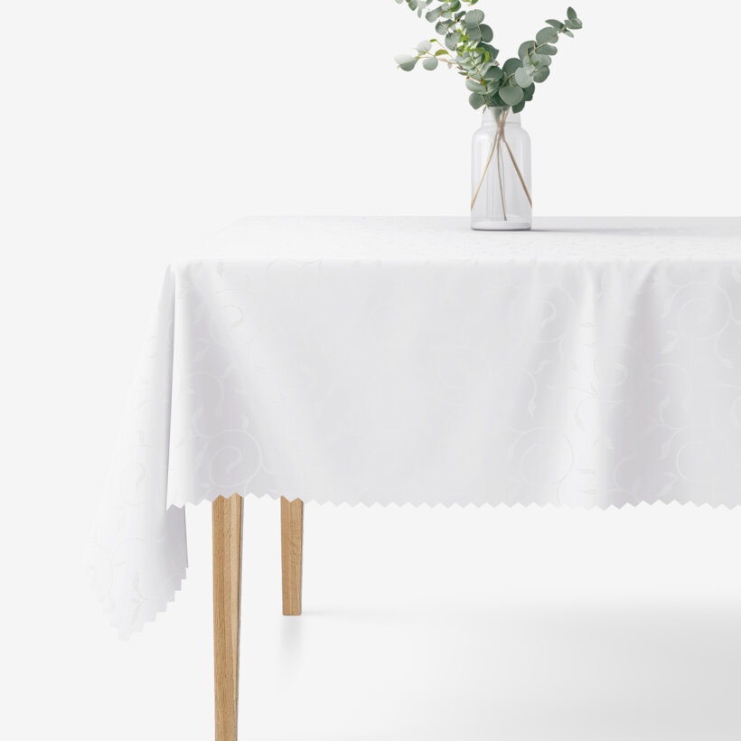 Feestelijk hoekig teflon tafelkleed - wit met grote ornamenten