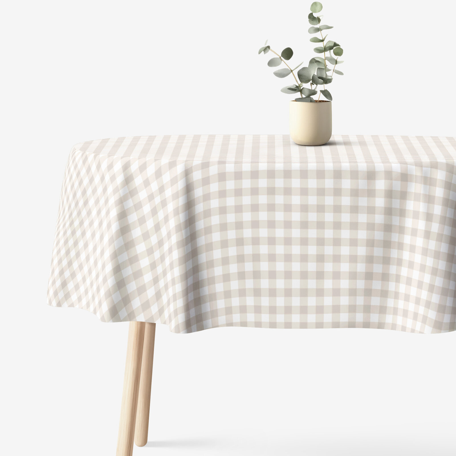 Ovaal tafelkleed 100% katoen renforcé - Latte ruitjes