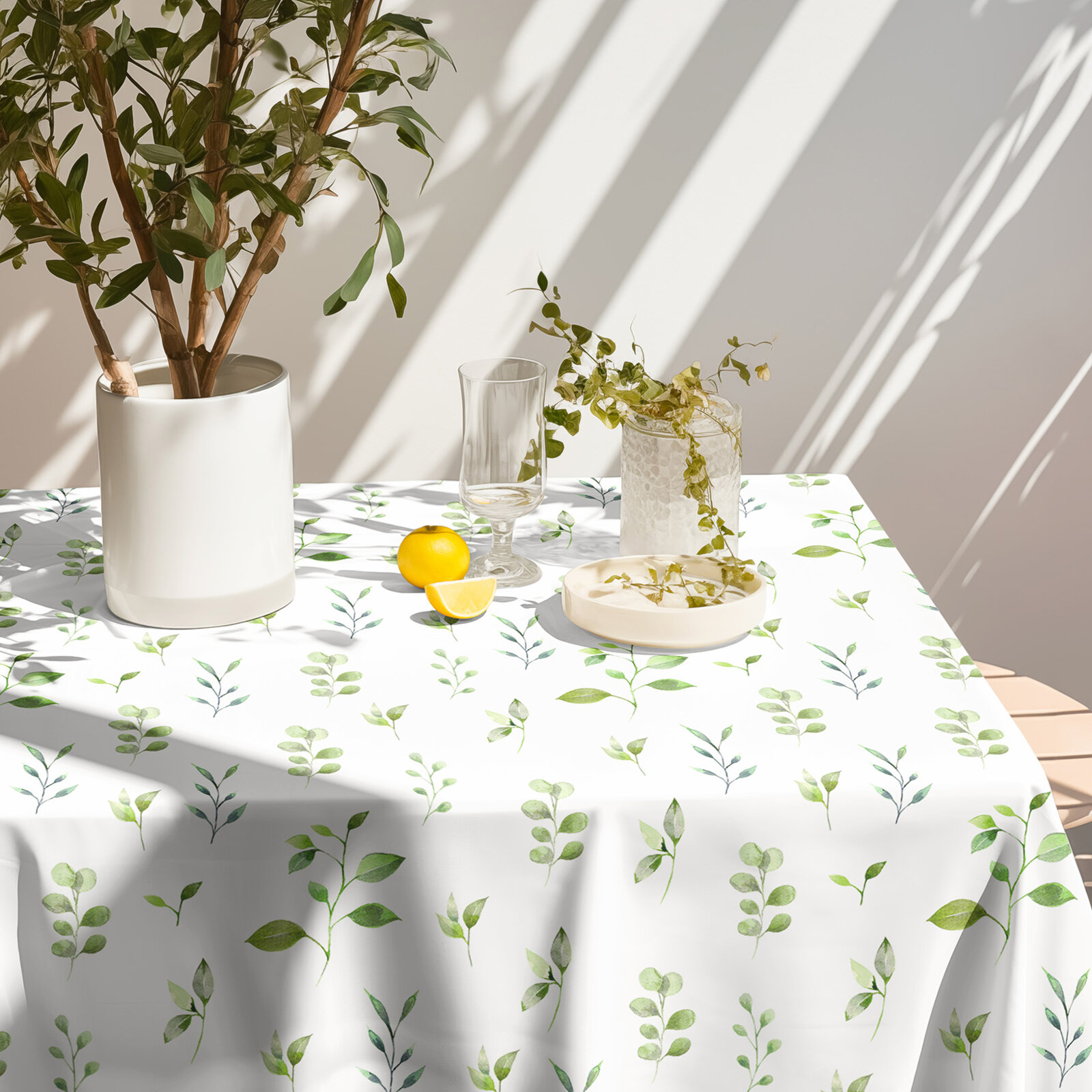 Hoekig teflon tafelkleed - Eucalyptus blaadjes