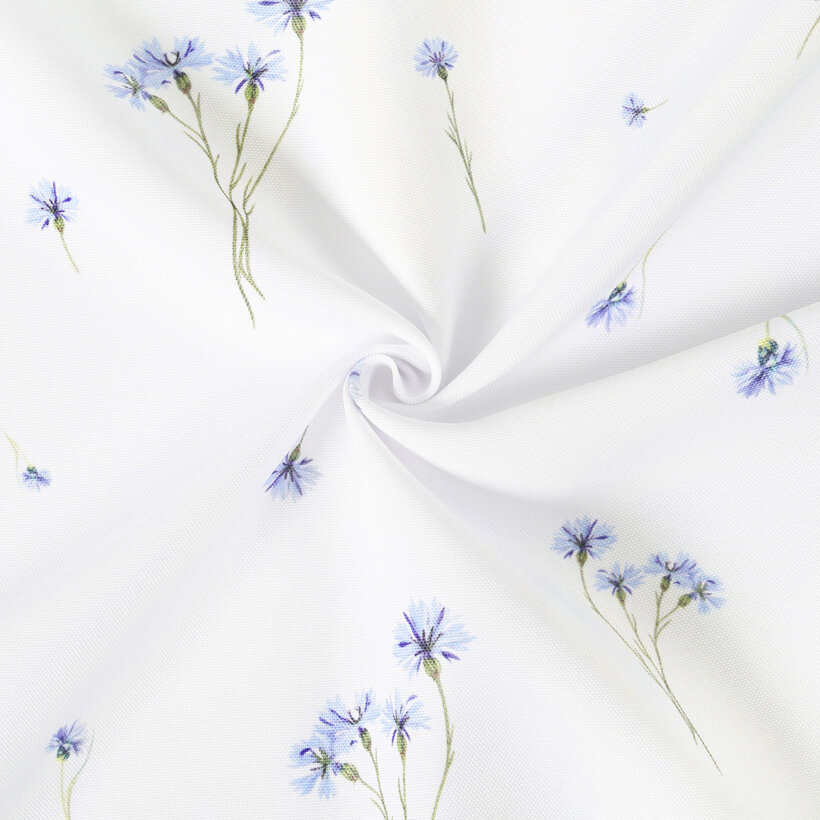 Tafelstof met tefloncoating - Blauwe korenbloemen
