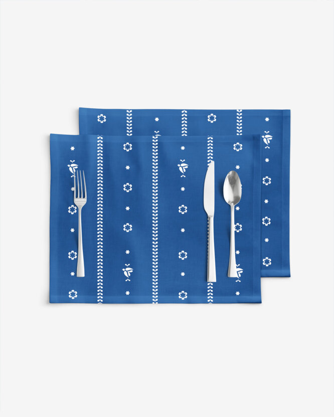 Placemat voor op tafel 100% katoen renforcé - Na mú dušu op blauw - set van 2 stuks