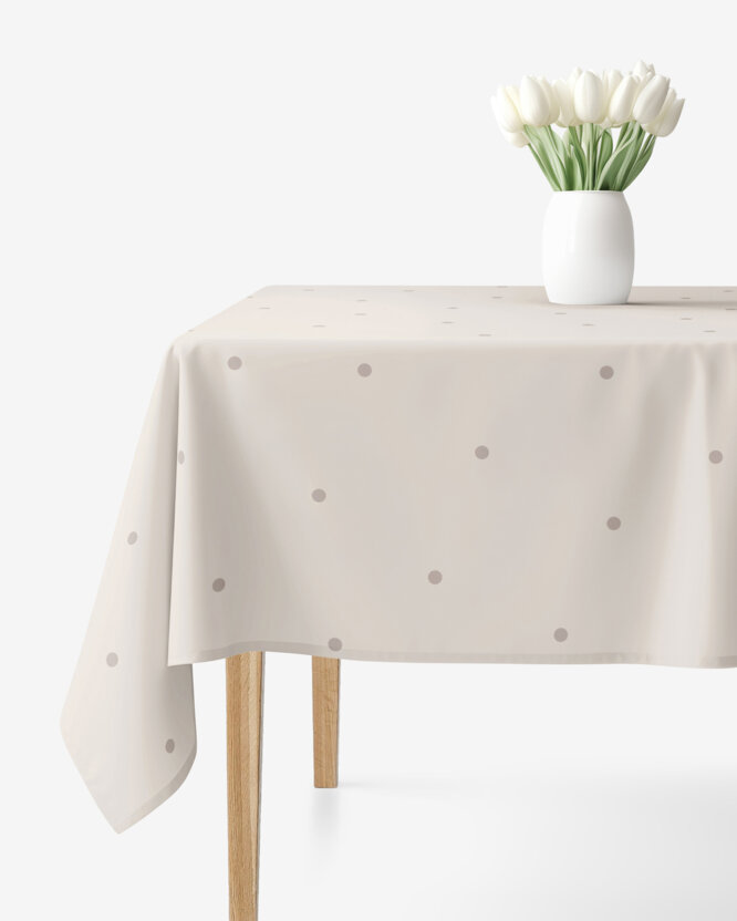 Hoekig tafelkleed 100% katoen renforcé - Stippen op beige