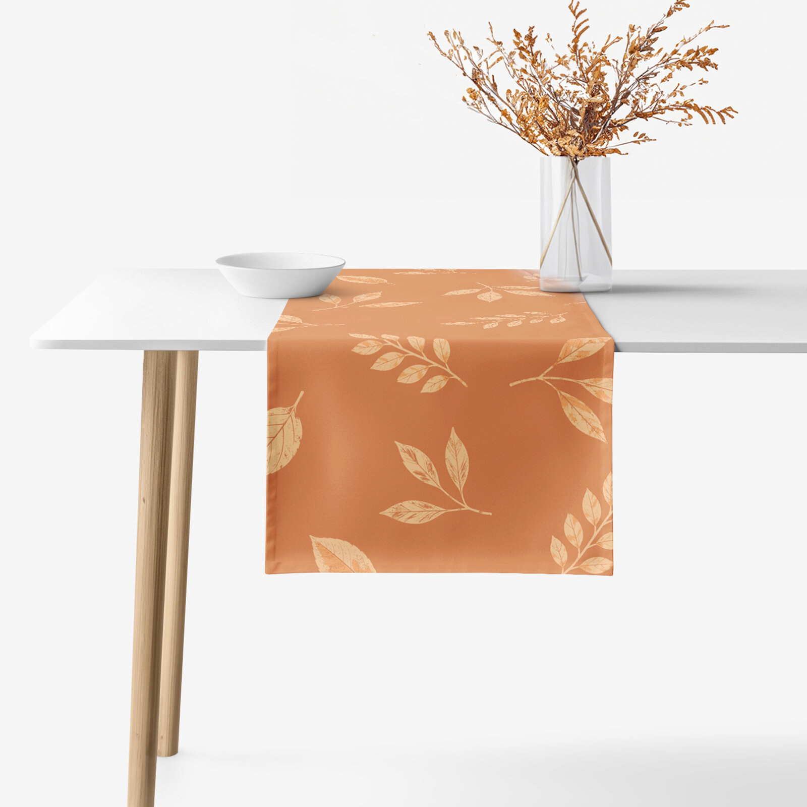 Tafelloper 100% katoen - Oranje herfstblaadjes