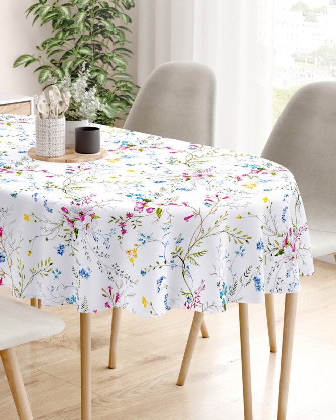 Ovaal tafelkleed 100% katoen renforcé - Geschilderde veldbloemen