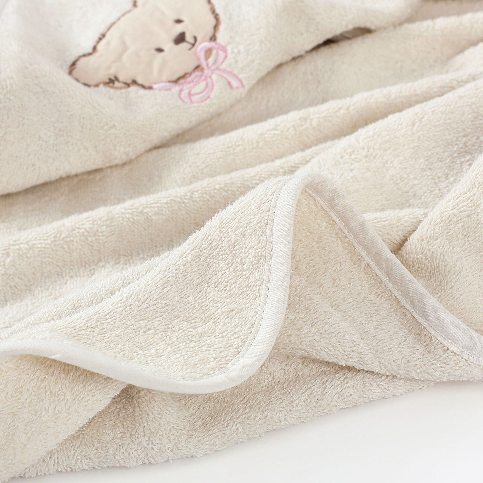 Baby badstof badhanddoek met capuchon - Beertje op beige