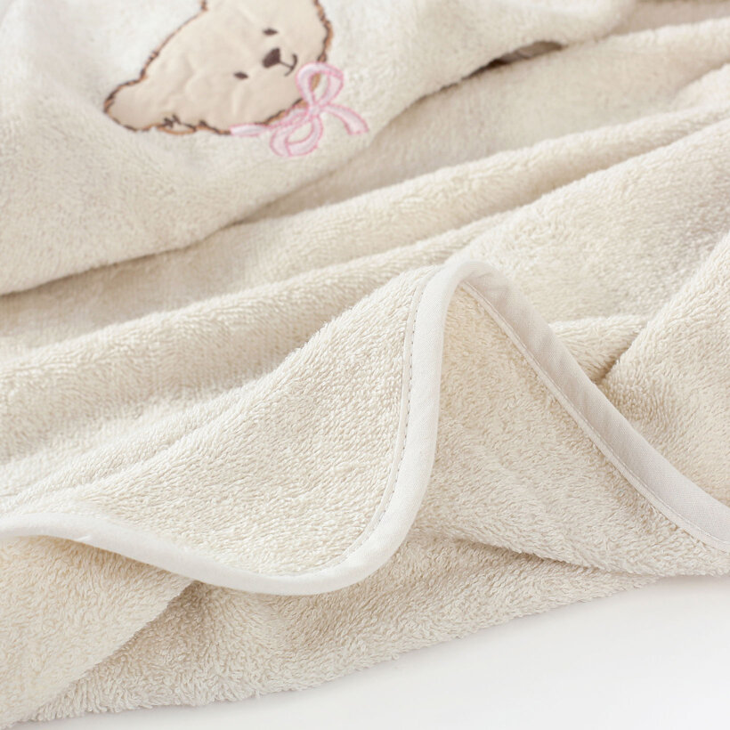 Baby badstof badhanddoek met capuchon - Beertje op beige