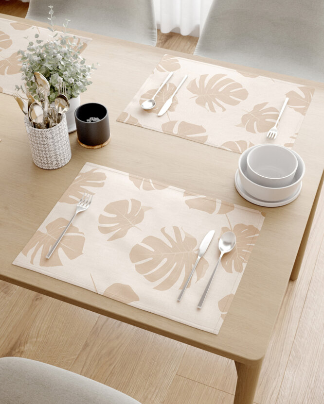 Tafelplacemat 100% katoen renforcé - Tropische bladeren op beige - set van 2 stuks