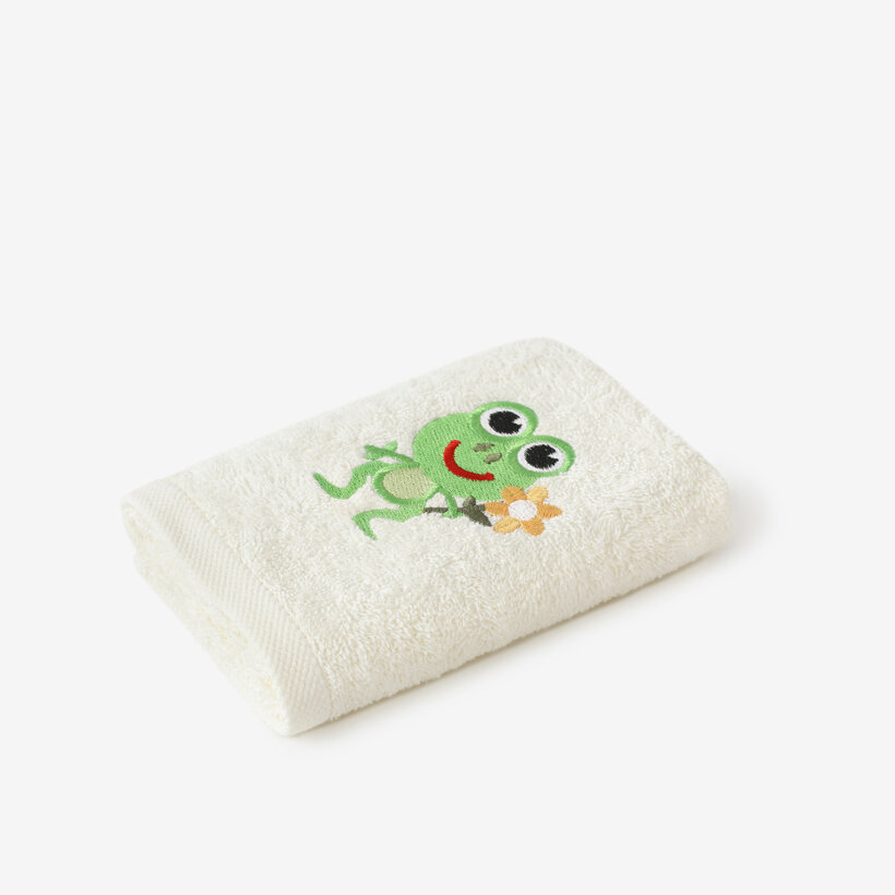 Kinder badstof handdoek - Kikkertje op crème