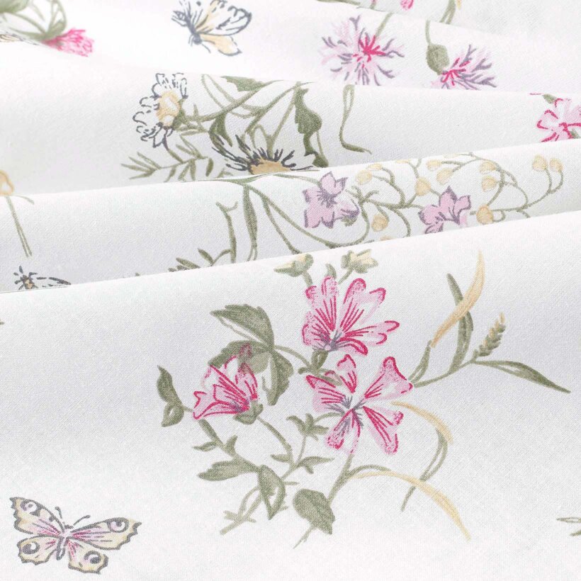 Tafelloper 100% katoen renforcé - Kleurrijke veldbloemen op wit