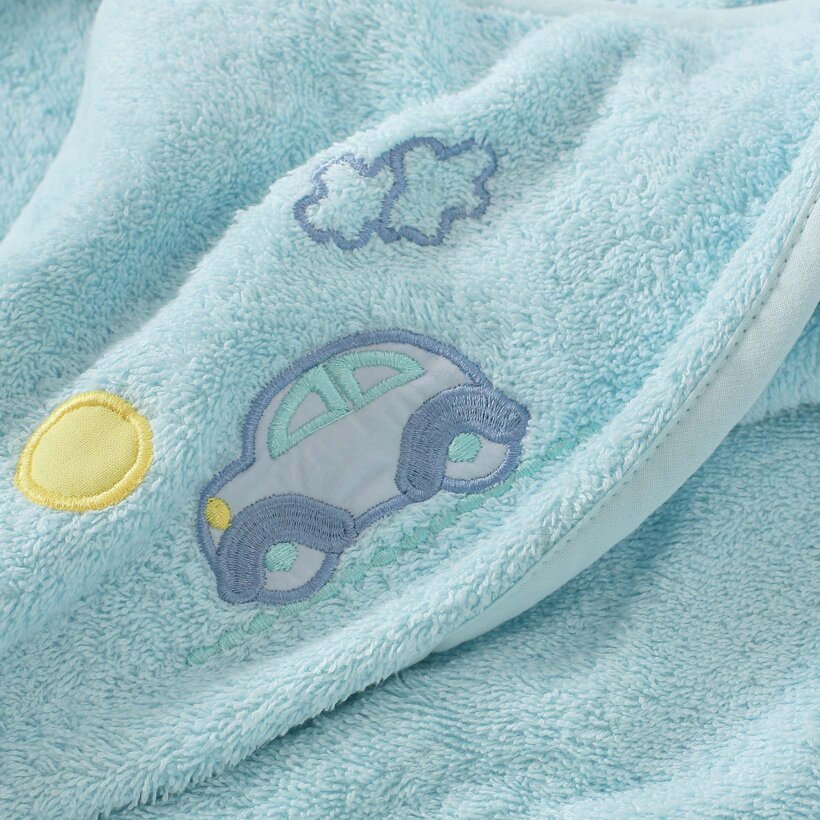 Kinder badstof badhanddoek met capuchon - Auto op blauw