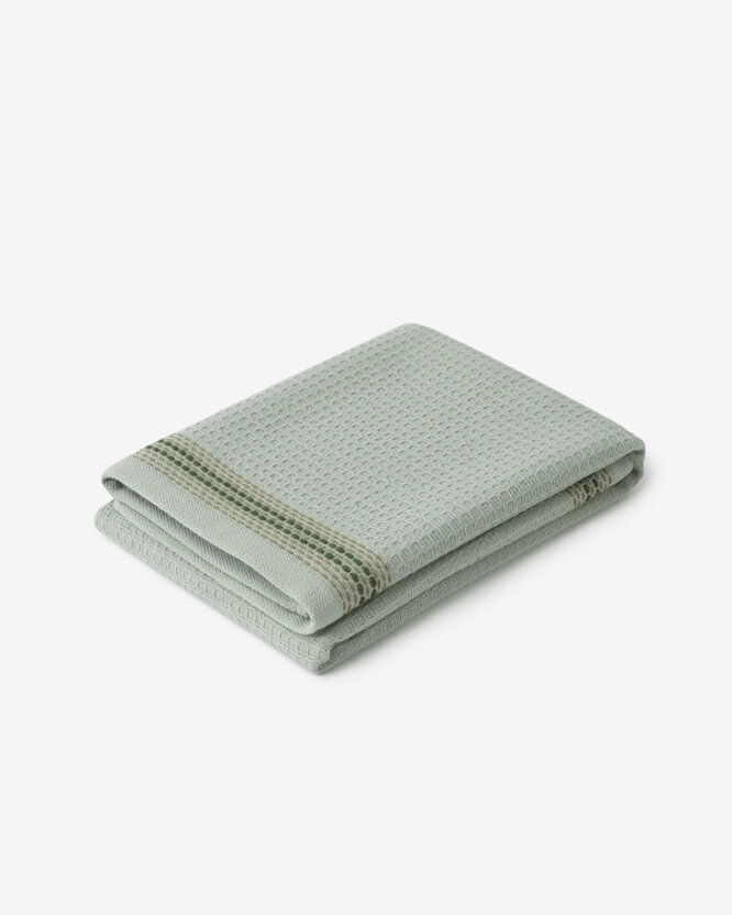 Keuken wafel-theedoek met border - saliegroen