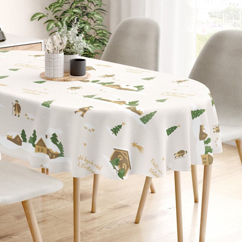 Kerst ovaal tafelkleed 100% katoen renforcé - Pásli ovce Valaši