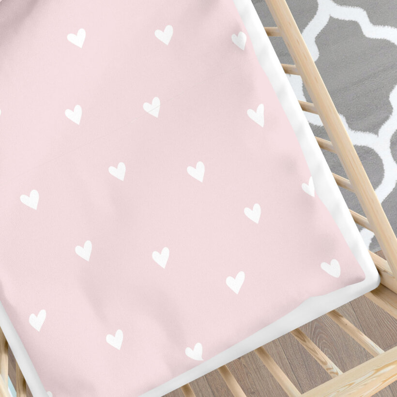 Katoenen beddengoed voor baby's - Hartjes op poederroze