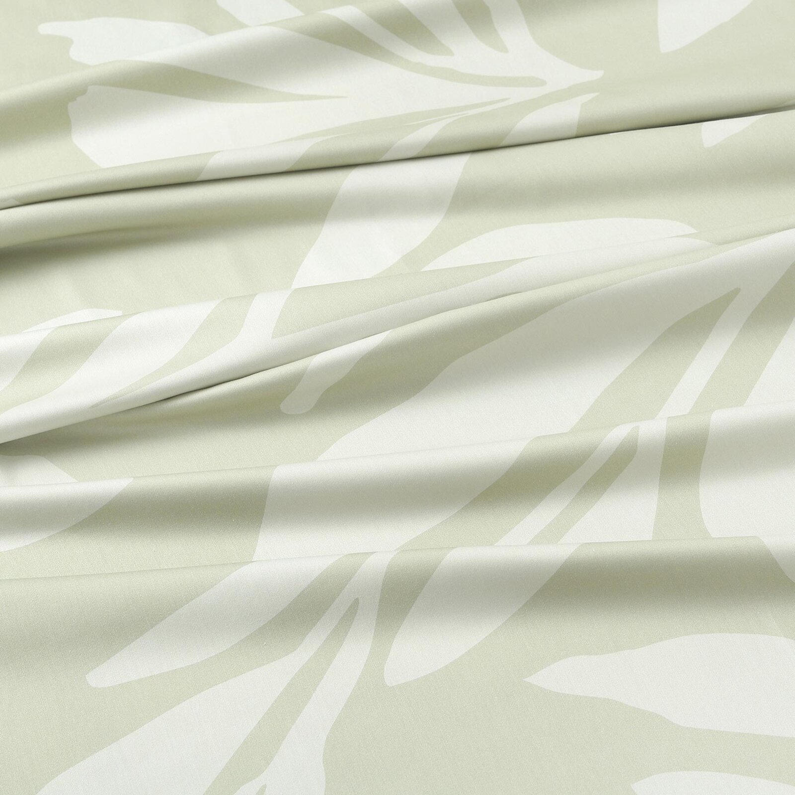 Kussensloop van katoensatijn - Abstracte bladeren op pastelgroen